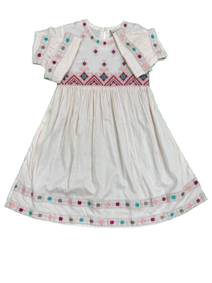 White Kurti With Embroidered Flowers 2pc